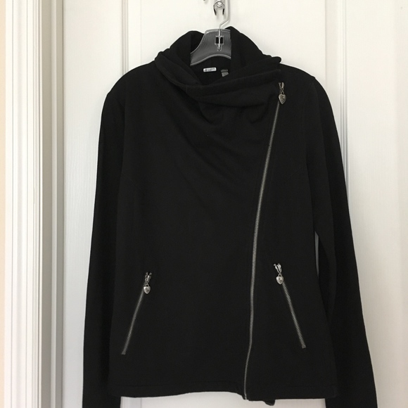 TWISTED HEART womens bling Jewel cross zip jacket black medium rhinestone luxury - Picture 5 of 7